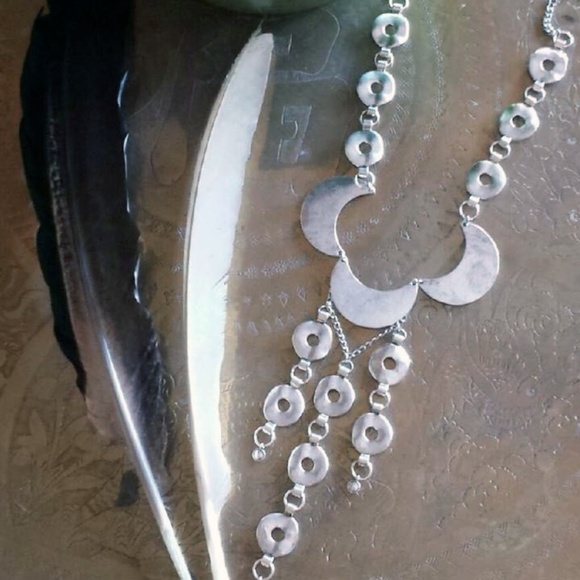 Silver Metal Moon Blossom Statement Necklace - Picture 1 of 8